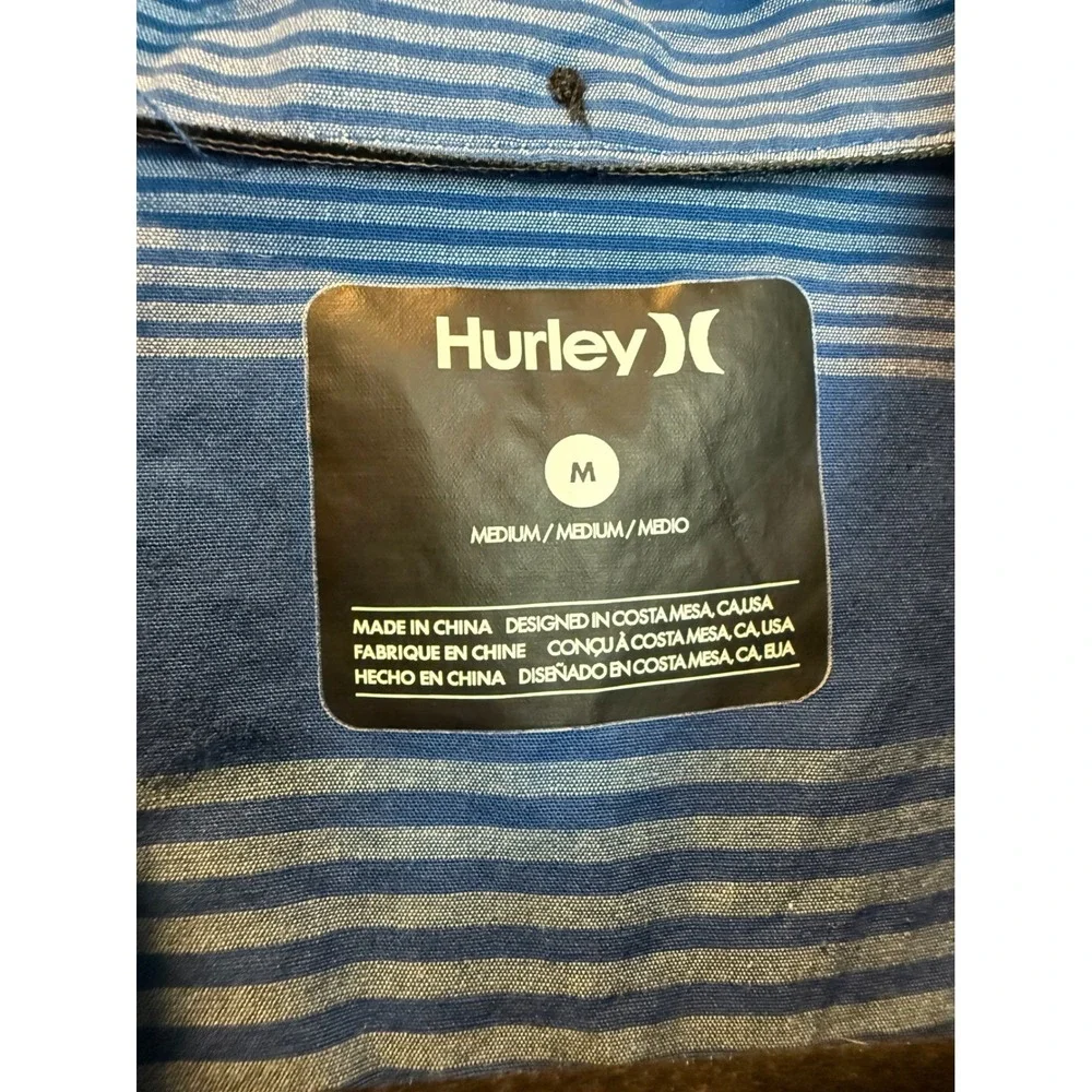 Hurley Mens Blue Striped Short Sleeve Button Down Shirt Medium Casual Surf Style